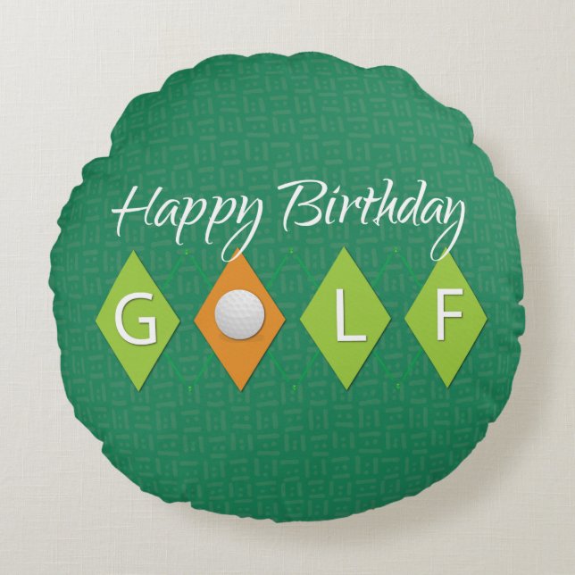 Golf Birthday Grönt Diamond Shapes Rund Kudde (Framsidan)