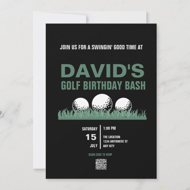 Golf Birthday-inbjudningar med QR-kod Inbjudningar (Framsida)