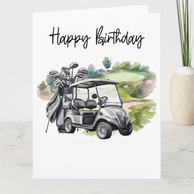 Golf Birthday med golf cart-vattenfärg Kort (Framsida)