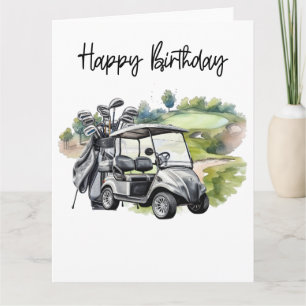 Golf Birthday med golf cart-vattenfärg Kort