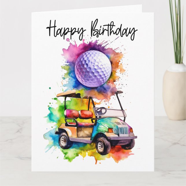 Golf Birthday med golf cart-vattenfärg Kort (Framsida)