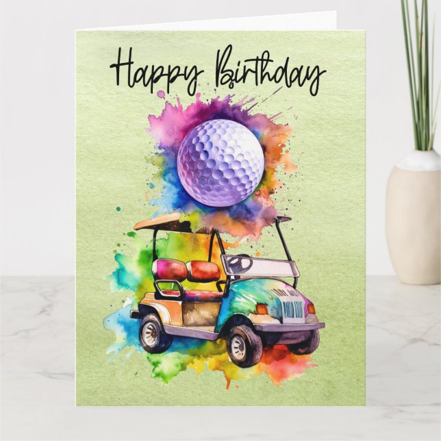 Golf Birthday med golf cart-vattenfärg Kort (Framsida)
