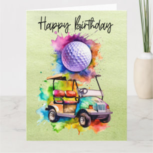 Golf Birthday med golf cart-vattenfärg Kort