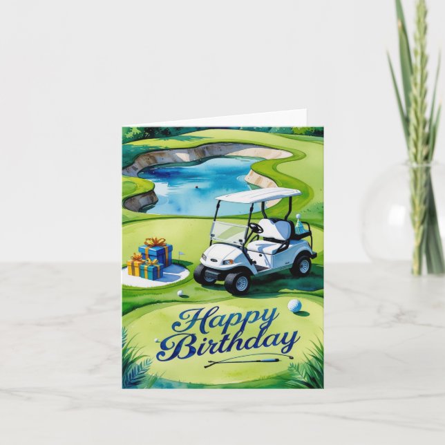 Golf Birthday med golfvagn för golfer Kort (Framsida)