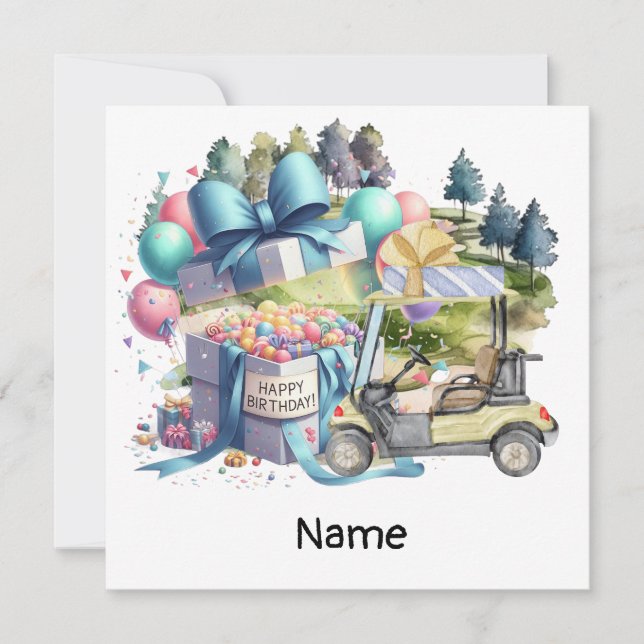 Golf Birthday med golfvagn för golfer Kort (Framsida)