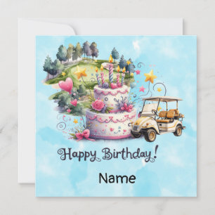 Golf Birthday med golfvagn för golfer Kort