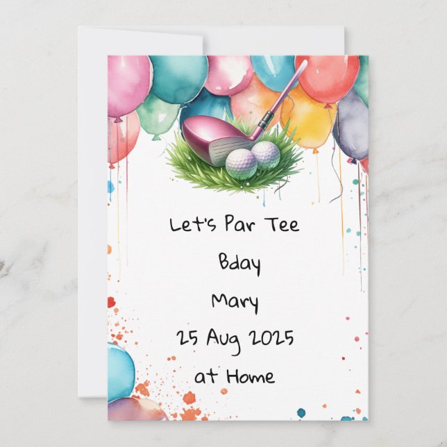 Golf Birthday-Rosa som tema för Dam Golfer Inbjudningar (Framsida)