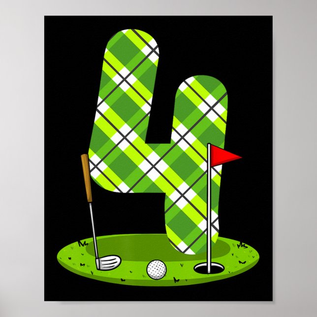 Golf Birthday Shirt For Kids 4th Birthday Party Go Poster (Framsidan)