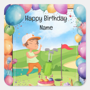 Golf Birthday-tema för killgolfer Party Fyrkantigt Klistermärke
