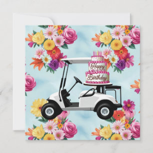 Golf Birthday Thated with golf cart for Golfer Kort