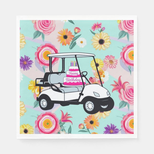 Golf Birthday Thated with golf cart for Golfer Pappersservett (Framsidan)