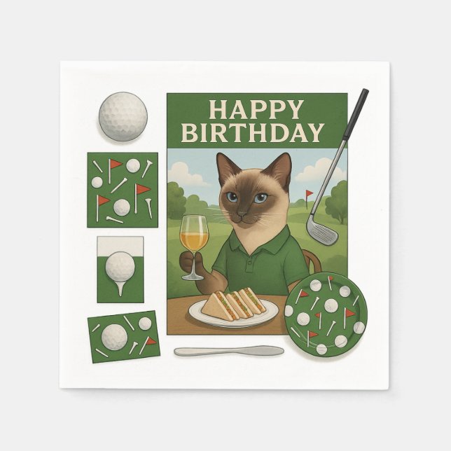 Golf Birthday Thees for Cat Lovers Pappersservett (Framsidan)