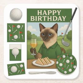Golf Birthday Thees for Cat Lovers Underlägg Papper Kvadrat