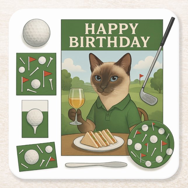 Golf Birthday Thees for Cat Lovers Underlägg Papper Kvadrat (Framsidan)