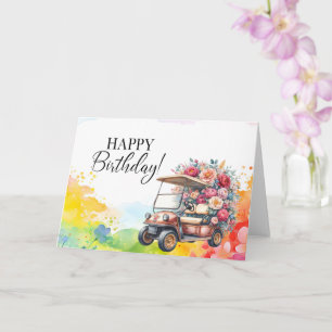 Golf Birthday till Golfer med golfvagnsfärg Kort