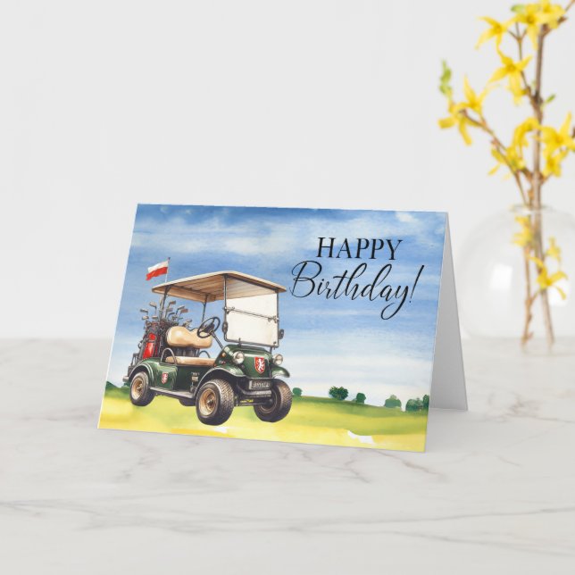 Golf Birthday till Golfer med golfvagnsfärg Kort (Gul blomma)