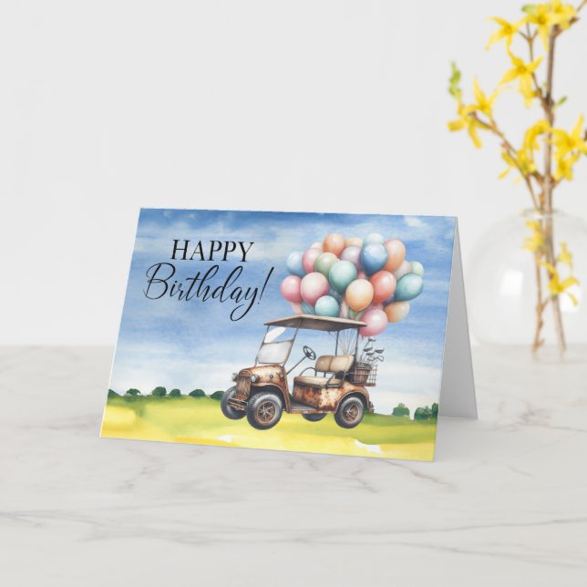 Golf Birthday till Golfer med golfvagnsfärg Kort (Gul blomma)