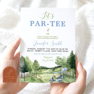 Golf Blå Pojke Baby Shower Par-Tee Inbjudan