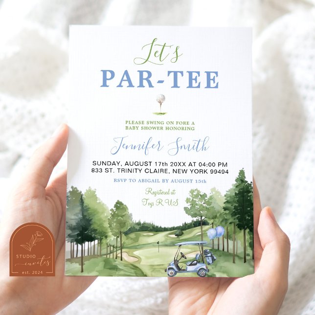 Golf Blå Pojke Baby Shower Par-Tee Inbjudan (Skapare uppladdad)