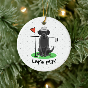 Golf Black Labrador Retriever Hund - Cute Julgransprydnad Keramik