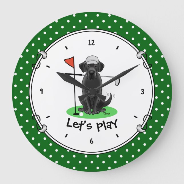 Golf Black Labrador Retriever Hund - Cute Stor Klocka (Framsida)