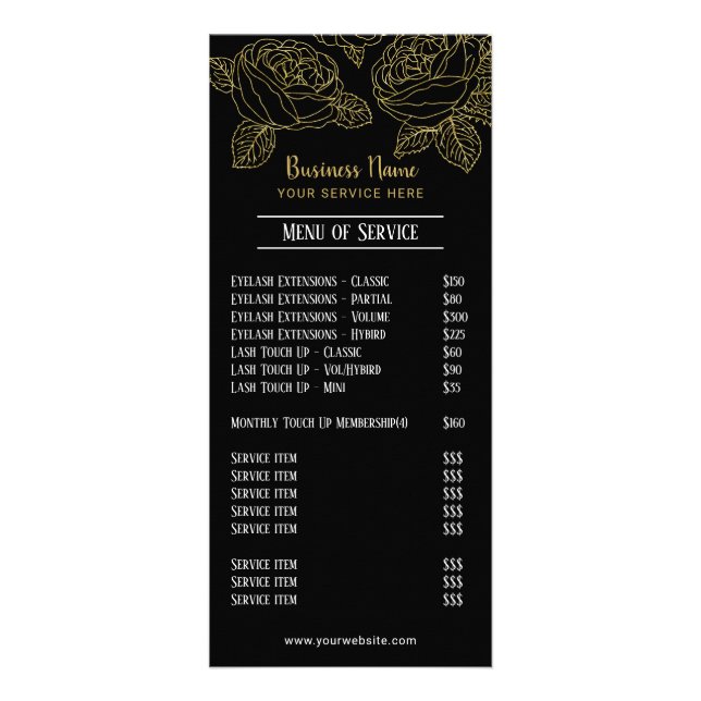 Golf Blommönster Black Eyelash Salon Pris List Reklamkort (Framsidan)