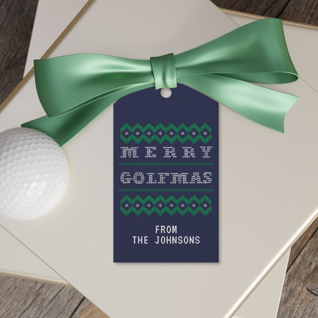 Golf Blue Grönt Merry Golfmas-Juletiketter Presentetikett (Merry Golfmas gift tags just for you to add your name)