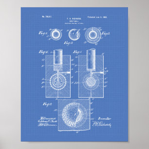 Golf Boll 1902 Patent Art - Blåkopia Poster
