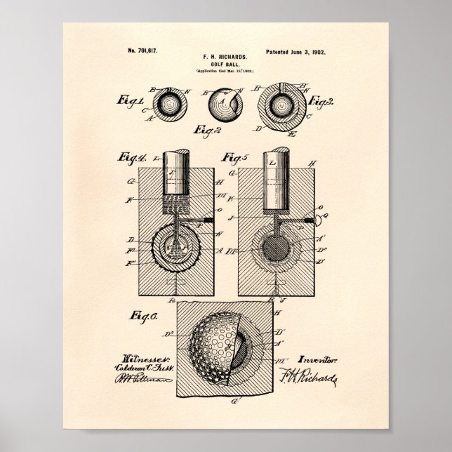 Golf Boll 1902 Patent Art - Gamla peper Poster (Framsidan)