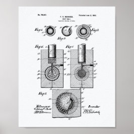 Golf Boll 1902 Patent Art - vit Papper Poster
