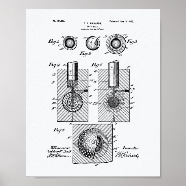 Golf Boll 1902 Patent Art - vit Papper Poster (Framsidan)