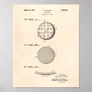 Golf Boll 1931 Patent Art Old Peper Poster