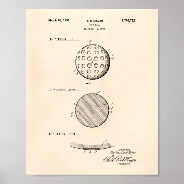Golf Boll 1931 Patent Art Old Peper Poster (Framsidan)