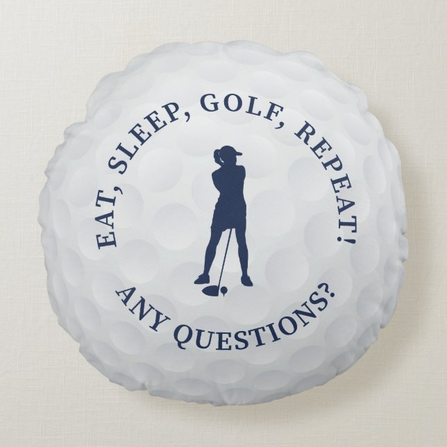 Golf Boll Anpassningsbar Dam Golfer Silhouette Cut Rund Kudde (Framsidan)