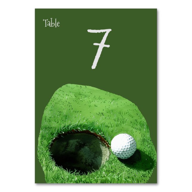 Golf boll bredvid hål för Golfer Party Bordsnummer (Framsidan)
