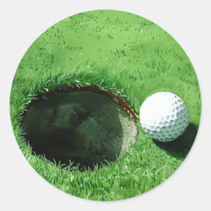 Golf boll bredvid hål för Golfer Party Runt Klistermärke