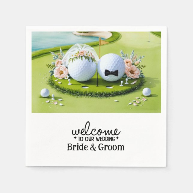 Golf boll Bride & Groom Välkommen till Bröllop Pappersservett (Framsidan)