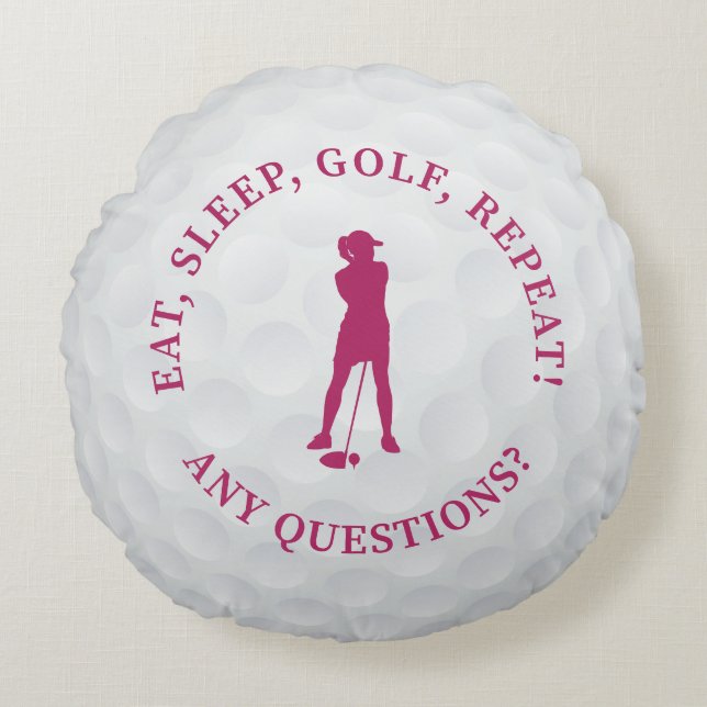 Golf Boll Dam Golfer Silhouette Cute Anpassningsba Rund Kudde (Framsidan)