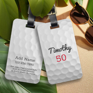Golf Boll Dimples med Black Namn Red Number Bagagebricka
