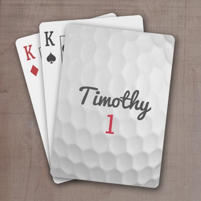 Golf Boll Dimples med Black Namn Red Number Casinokort (Classic Golf Design - Personalize these golf-themed playing cards)