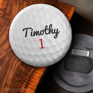 Golf Boll Dimples med Black Namn Red Number Flasköppnare