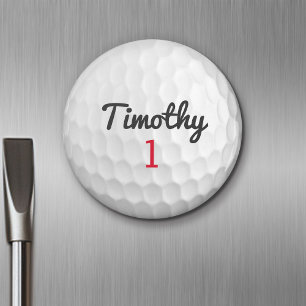 Golf Boll Dimples med Black Namn Red Number Magnet