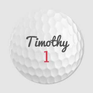 Golf Boll Dimples med Black Namn Red Number Namnbricka