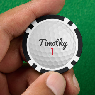Golf Boll Dimples med Black Namn Red Number Poker Marker