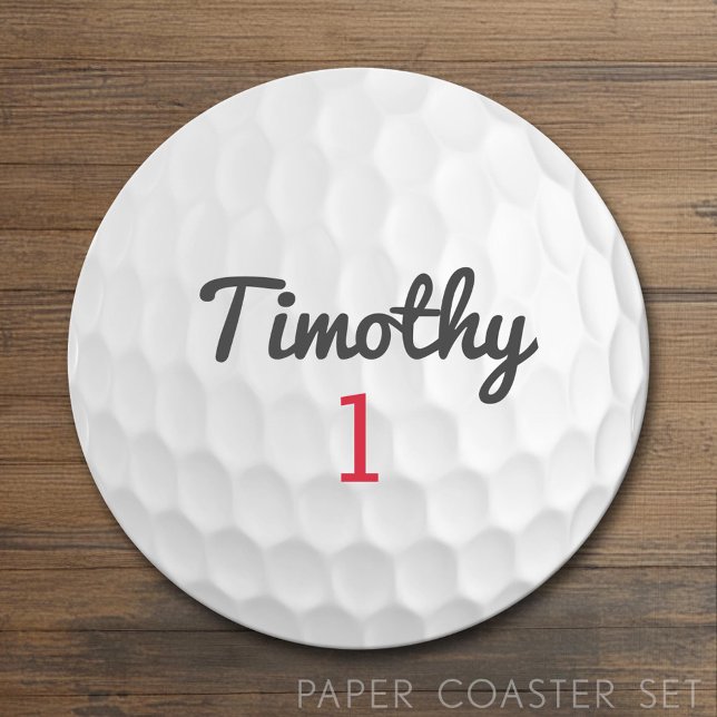 Golf Boll Dimples med Black Namn Red Number Underlägg Papper Rund (Custom Coaster)