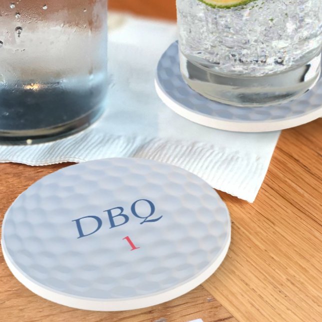 Golf Boll Dimples Monogrammed Sandstone Underlägg (The perfect coaster for your Golfing Dad - just add his initial and golf ball number)