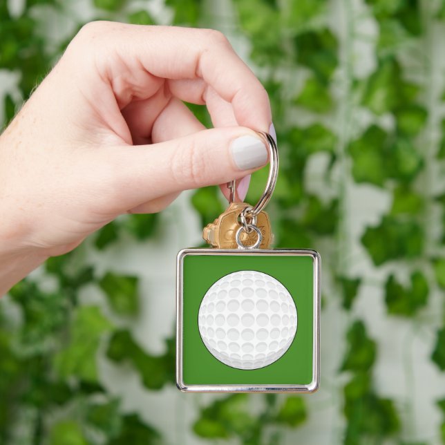 Golf Boll Fyrkantig Silverfärgad Nyckelring (Hand)