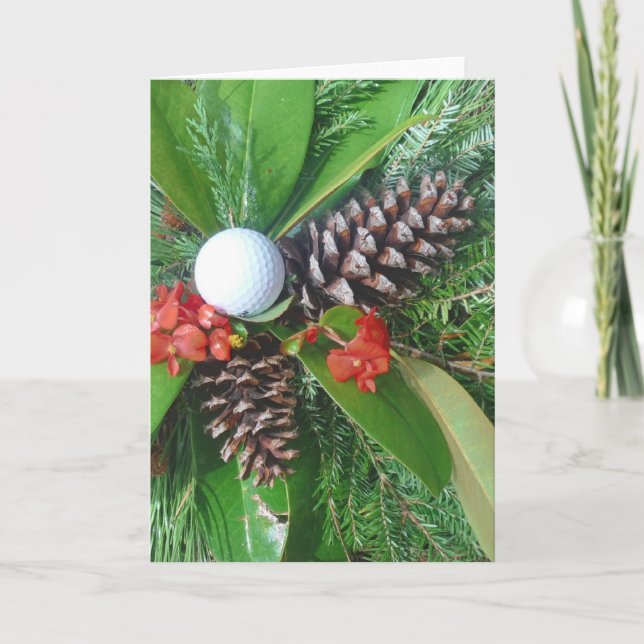 Golf boll gräs-koner och evergreens jul helgkort (Framsida)