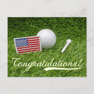 Golf Boll Grattisar med flagga Amerika Vykort