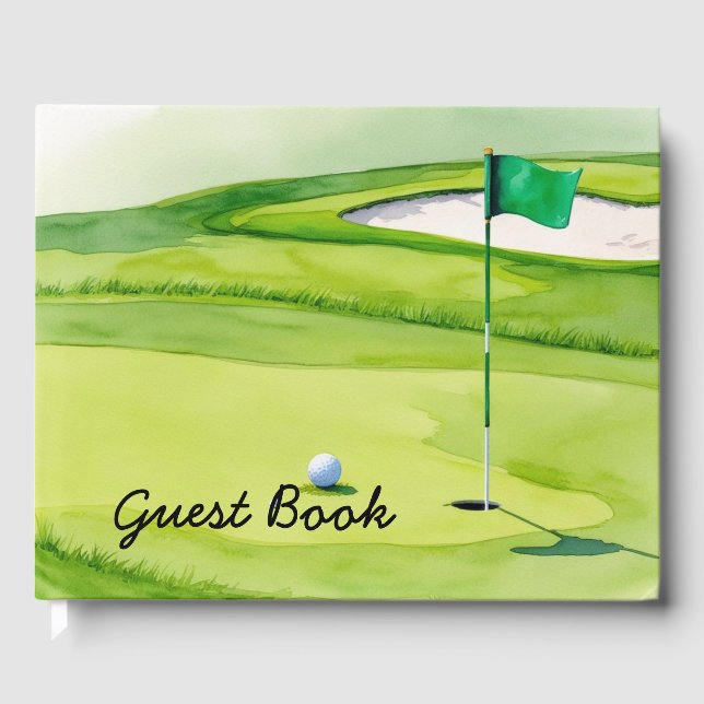 Golf boll håller på att lägga ut grönt gästböcker (Framsida)